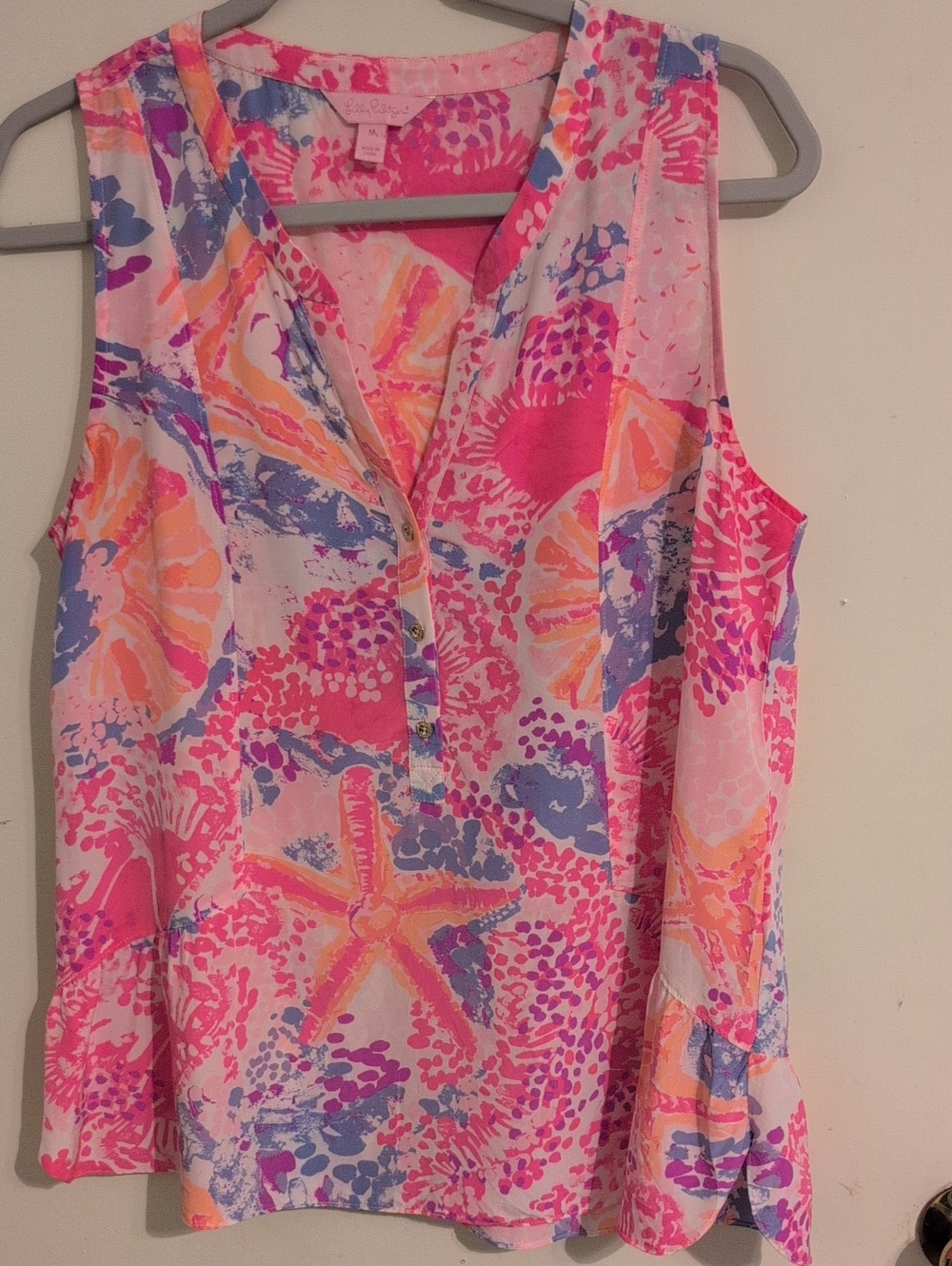 Lilly Pulitzer Pink Multi Starfish Print Sleeveless V-Neck Top